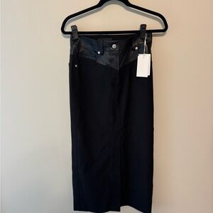 Helmut Lang Black Pencil Skirt with Leather Accents